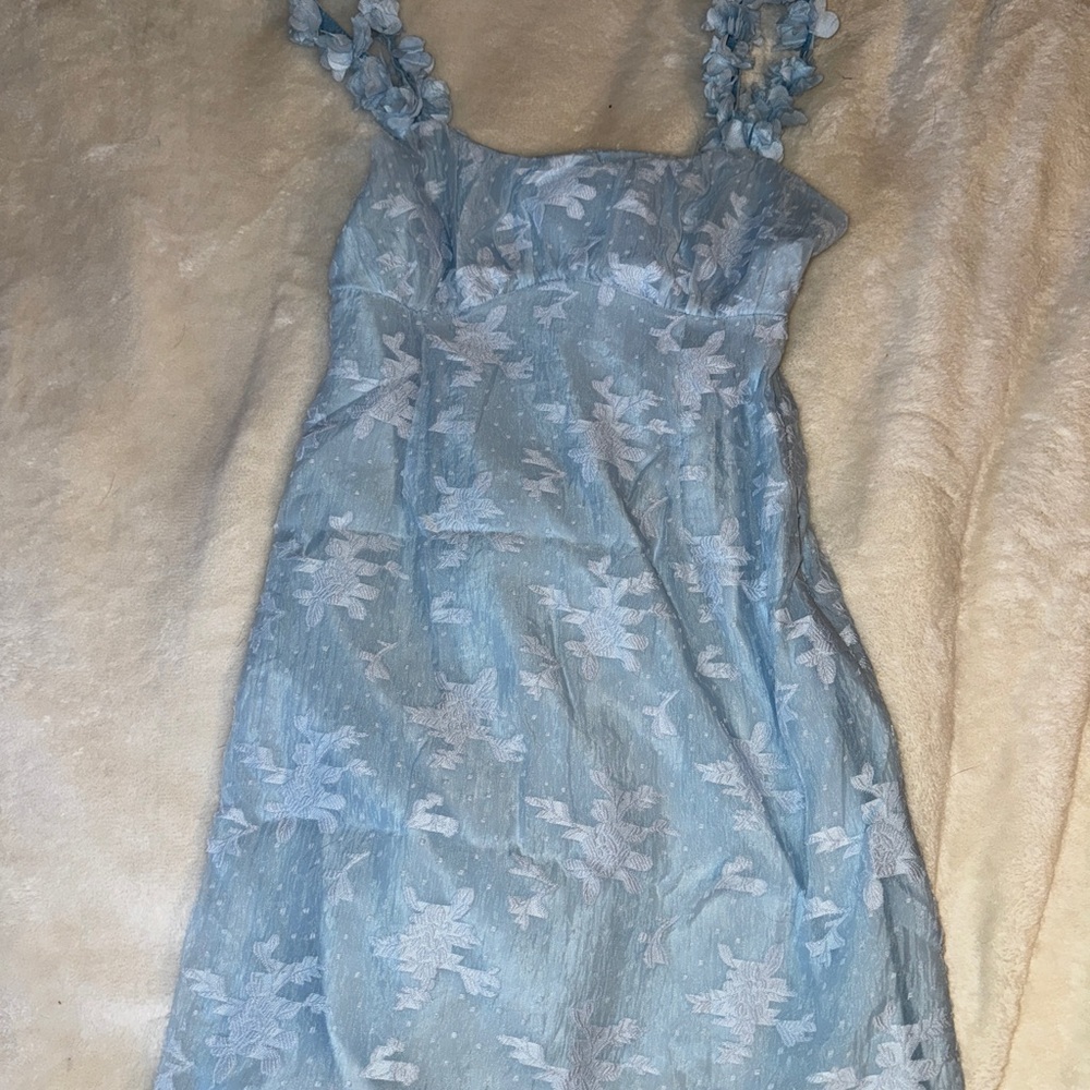 Floral Blue Dress with Ruffled Straps